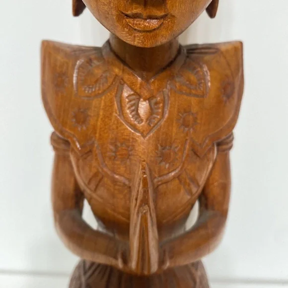 Vintage Carved Wood Buddha Thepanom Female Figure Kneeling and Praying